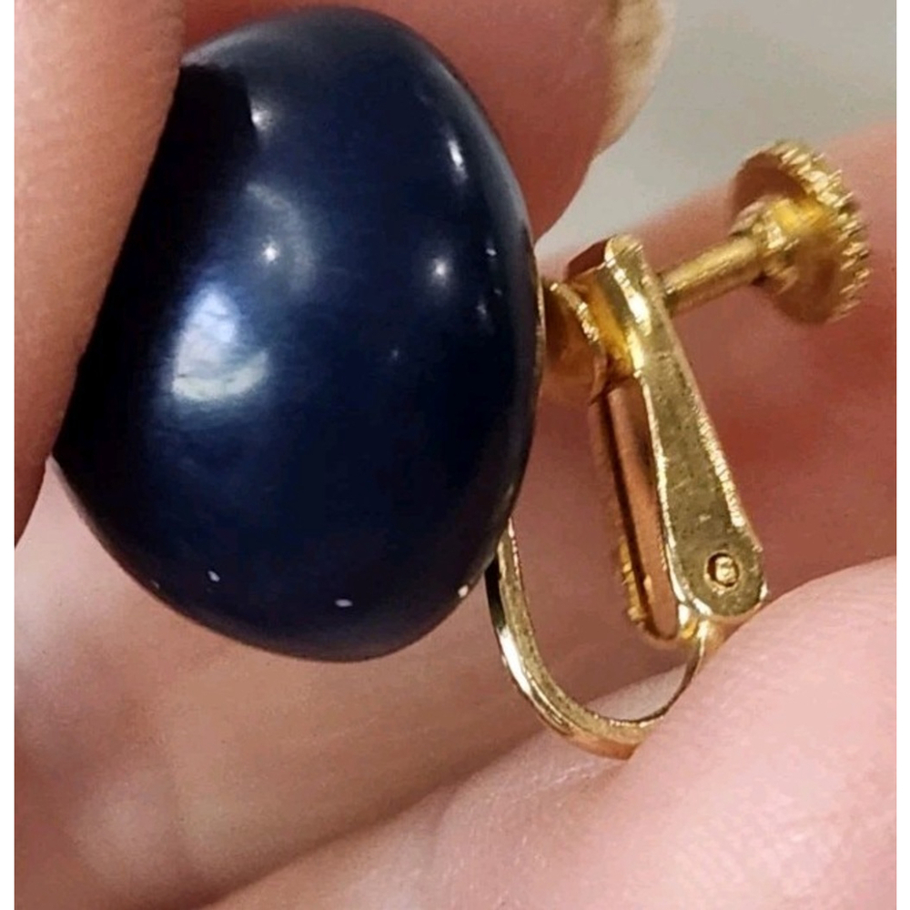 Vintage Marvella Gold Tone Navy Blue Clip On Earrings - Picture 4 of 5